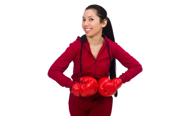 Mujer boxeadora aislada en el blanco —  Fotos de Stock