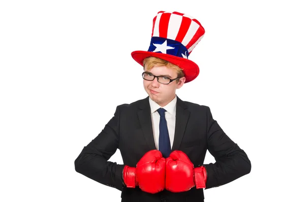 Homem usando chapéu com símbolos americanos — Fotografia de Stock