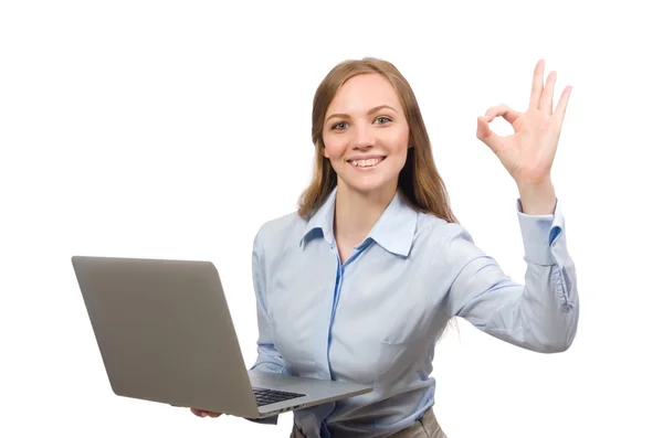 Office employee with laptop isolated on white — Stock Photo, Image