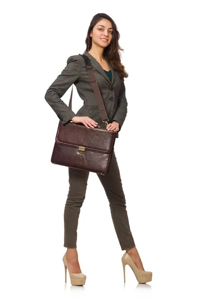 Mujer mujer de negocios con maletín aislado en blanco — Foto de Stock