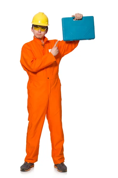 Hombre en mono naranja aislado en blanco —  Fotos de Stock