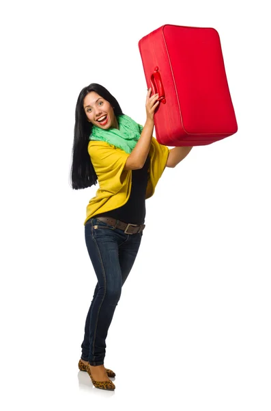 Woman travelling isolated on white — Stock Photo, Image