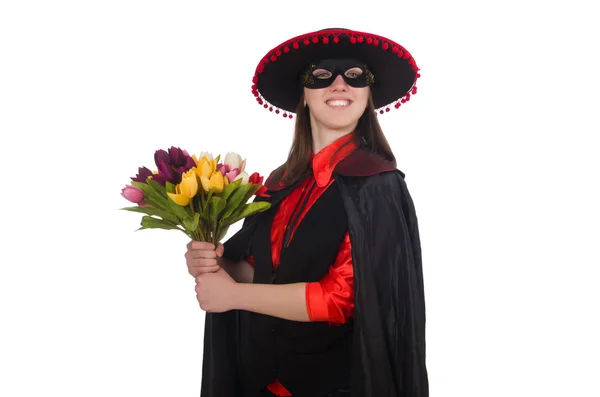 Girl in black and red carnival suit isolated on white — Stock Photo, Image