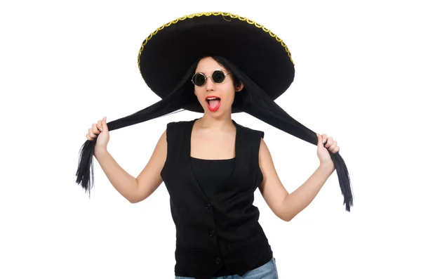 Mexikanerin in lustigem Konzept auf Weiß — Stockfoto