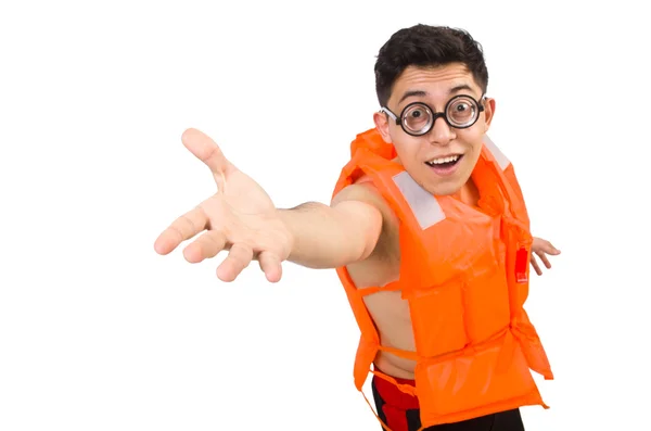 Смішний чоловік в помаранчевому жилеті безпеки — стокове фото