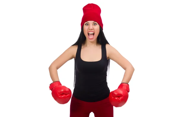 Mujer boxeadora aislada en el blanco — Foto de Stock