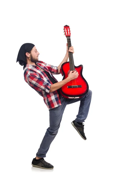 Guitarrista isolado no branco — Fotografia de Stock