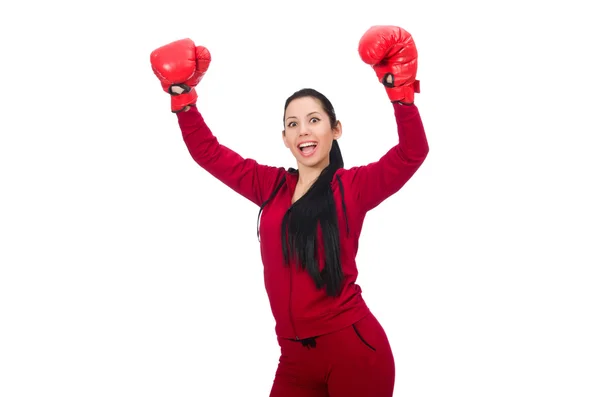 Mujer boxeadora aislada en el blanco — Foto de Stock