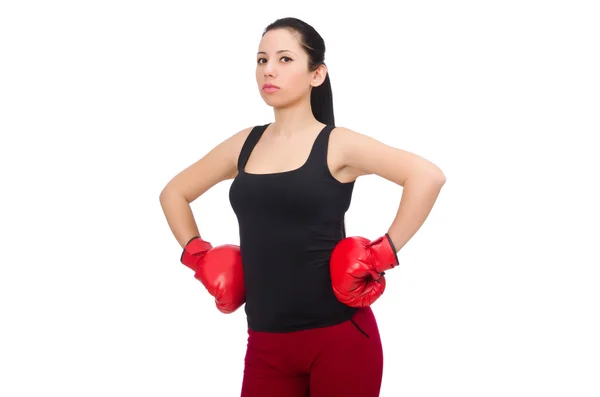 Женщина боксер изолирован на белом — стоковое фото