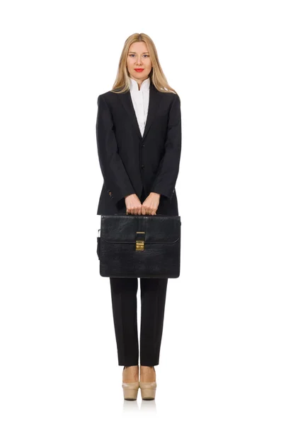 Donna donna d'affari con valigetta isolata su bianco — Foto Stock