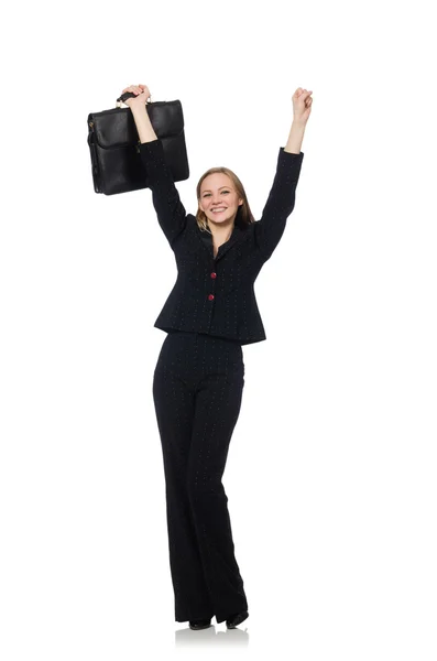 Woman businesswoman with briefcase isolated on white — Stock Photo, Image