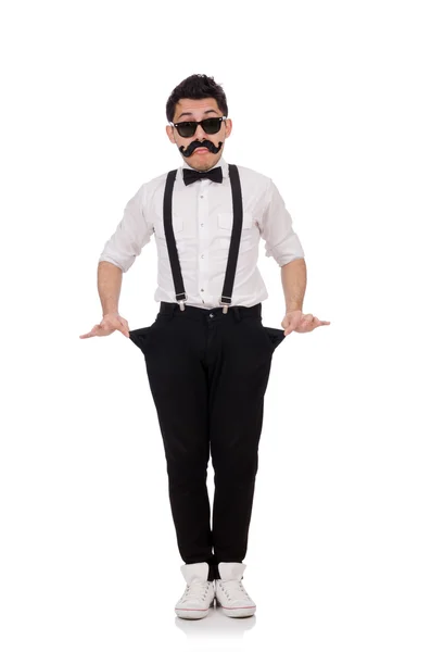 Joven con bigote aislado en blanco —  Fotos de Stock