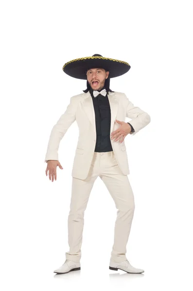 Divertente messicano in tuta e sombrero isolato su bianco — Foto Stock