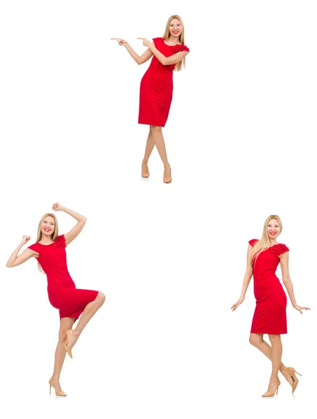 Femme en robe rouge isolé sur blanc — Photo