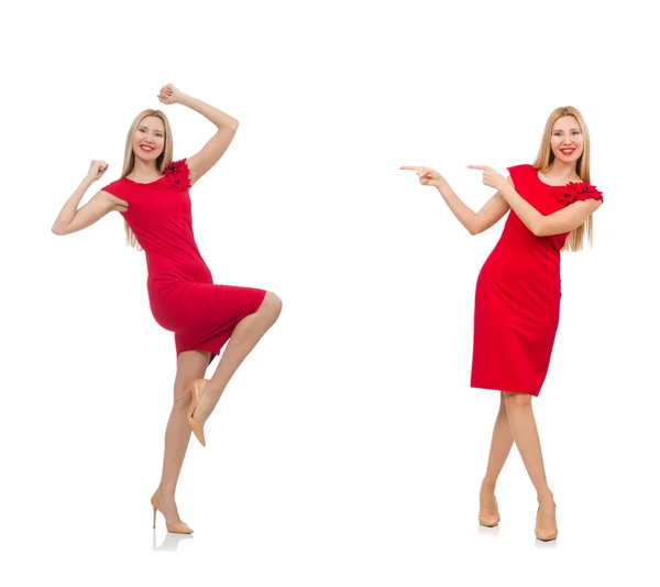 Mujer en vestido rojo aislado en blanco — Foto de Stock