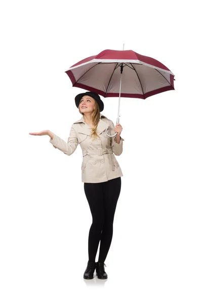 Woman with umbrella isolated on white Stock Picture