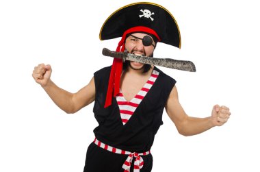 Beyaz arka plan üzerinde izole adam korsan