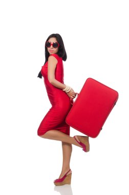 Çanta beyaz üzerine Kırmızı elbiseli kadın