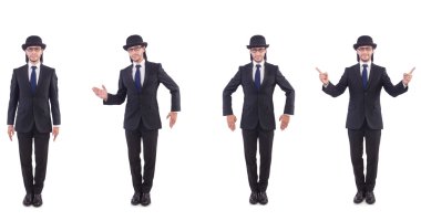 Vintage konsepti olan iş adamı beyazda izole edildi