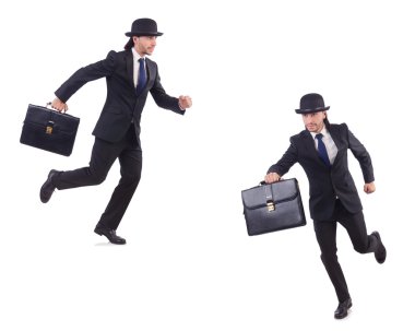 Vintage konsepti olan iş adamı beyazda izole edildi