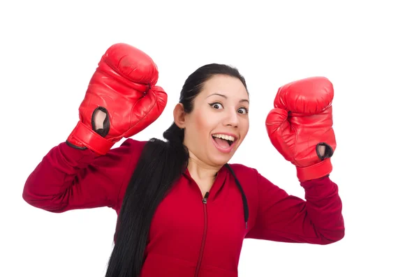 Mujer boxeadora aislada en el blanco —  Fotos de Stock