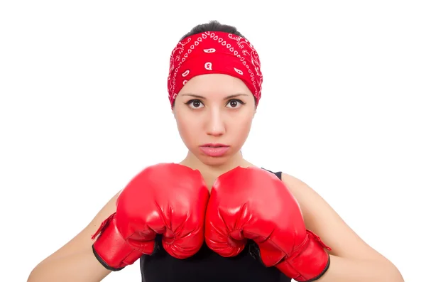 Žena boxer izolované na bílém — Stock fotografie