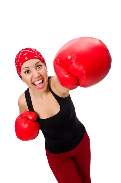 Mulher boxer isolado no branco — Fotografia de Stock
