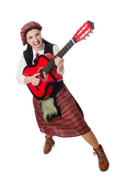 Mujer en ropa escocesa con guitarra —  Fotos de Stock