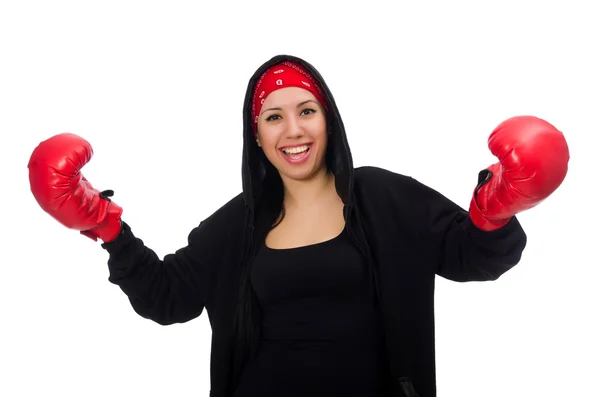 Vrouw bokser geïsoleerd op de witte — Stockfoto