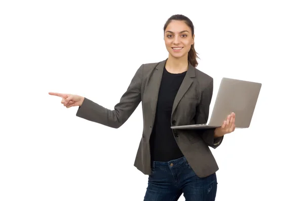 Young student with laptop on white — Stock Photo, Image