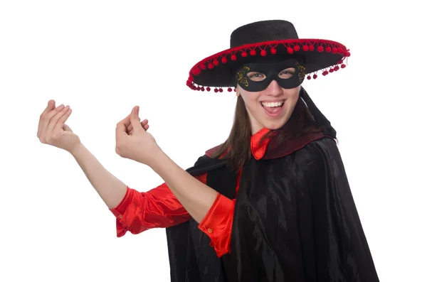 Girl in black and red carnival suit isolated on white — Stock Photo, Image