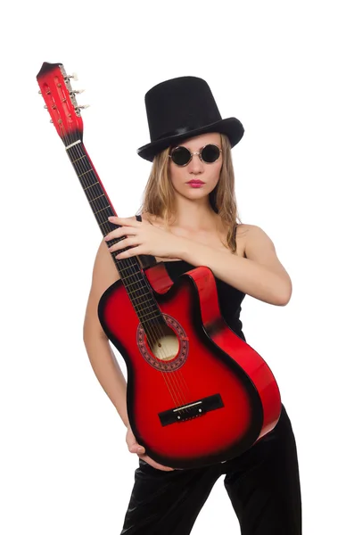 Jeune guitariste femme isolée sur blanc — Photo