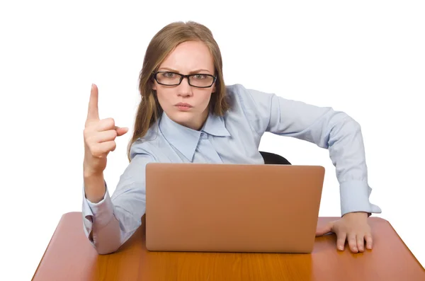 Kantoormedewerker met laptop geïsoleerd op wit — Stockfoto