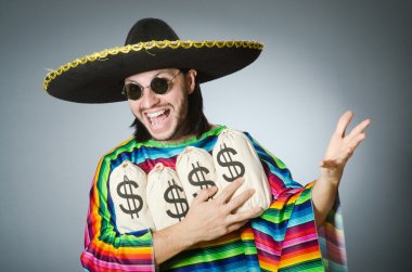 Mexican man with money sacks clipart