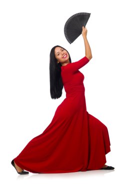 Genç kadın üzerinde izole beyaz dans