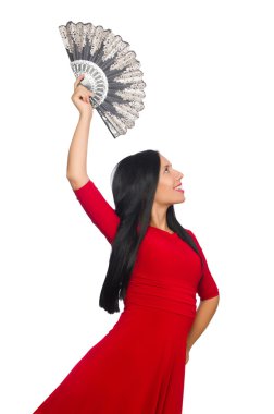 Genç kadın üzerinde izole beyaz dans