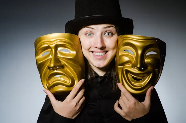 Woman with mask in funny concept — Stock Photo, Image