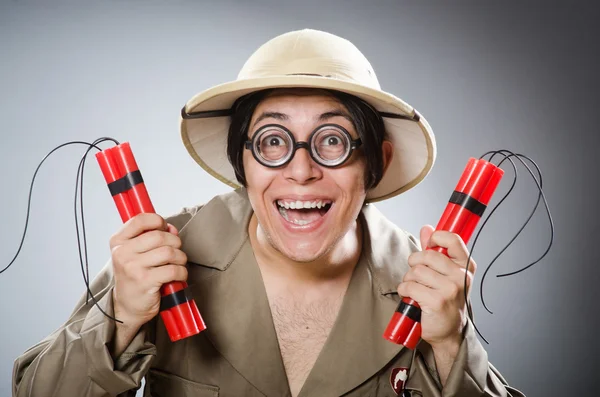 Funny safari traveller in travelling concept — Stock Photo, Image