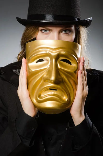 Woman with mask in funny concept — Stock Photo, Image