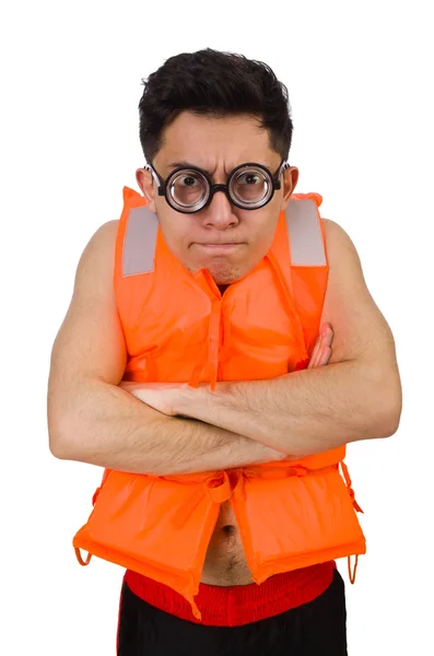 Homme drôle portant gilet de sécurité orange — Photo