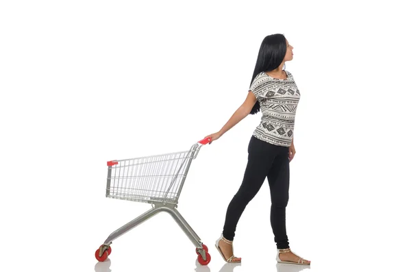 Mujer en concepto de compras en blanco — Foto de Stock