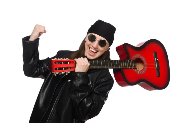 Guitarrista joven aislado en el blanco — Foto de Stock