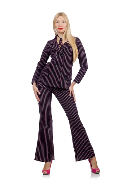 Pretty girl in purple retro suit isolated on white — Stock Photo, Image