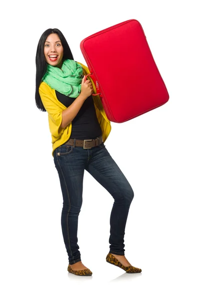 Mujer con maletas en blanco — Foto de Stock