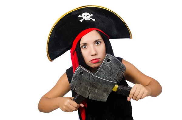 Mulher pirata isolado em branco — Fotografia de Stock