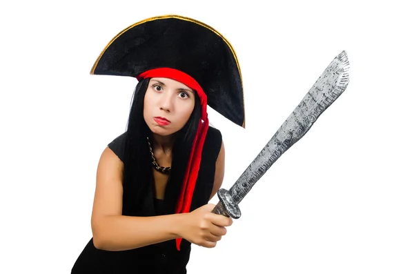 Mulher pirata isolado em branco — Fotografia de Stock