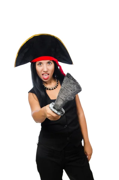 Mulher pirata isolado em branco — Fotografia de Stock