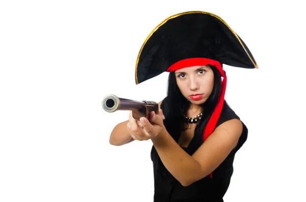 Mulher pirata isolado em branco — Fotografia de Stock