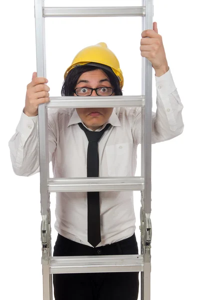 Construction worker in funny concept on white — Stock Photo, Image