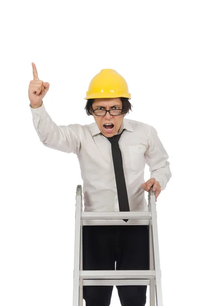 Construction worker in funny concept on white — Stock Photo, Image